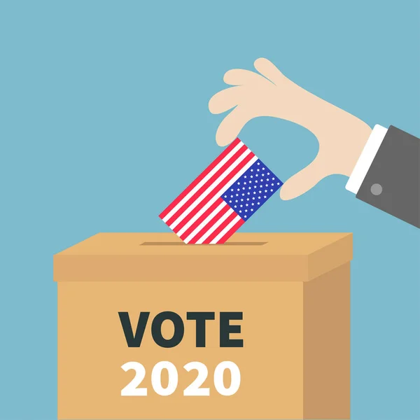 Dia Eleição Presidente Votar 2020 Caixa Votação Empresário Segurando Bandeira — Vetor de Stock