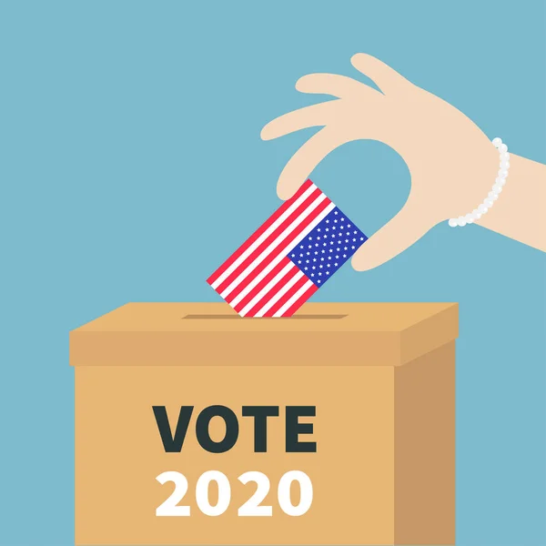 Dia Eleição Presidente Votar 2020 Caixa Votação Mulher Segurando Papel — Vetor de Stock