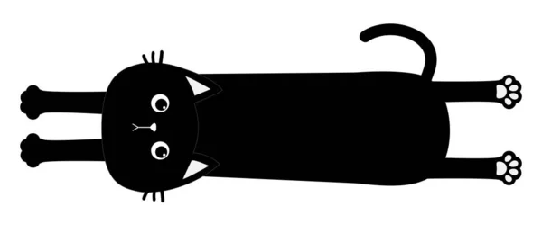 Schwarze Katze Niedliche Cartoon Babyfigur Langer Körper Mit Pfotenabdruck Schwanz — Stockvektor