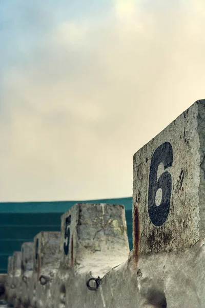 Concrete Numbered Diving Blocks Local Ocean Baths Cloudy Early Morning — Stock Photo, Image