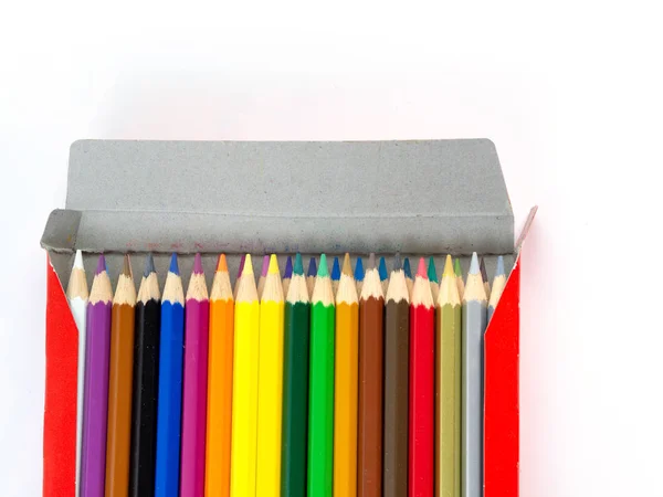 Vícebarevné Tužky Volným Místem Pro Text Bílém Pozadí Barevné Tužky — Stock fotografie