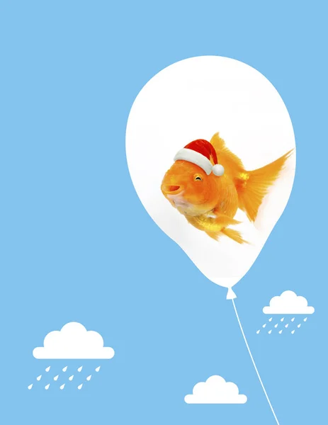 Poisson Rouge Santa Clauss Ballon Flottant Dans Ciel Bleu Avec — Photo