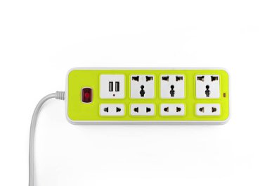 Elektrik güç şeridi veya uzatma bloğu ve boş priz musluk w