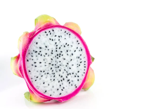 Whole Red Dragon Fruits cut in half Isolated on White Background, Flesh in dragon fruit, Fruits that are beneficial to the body