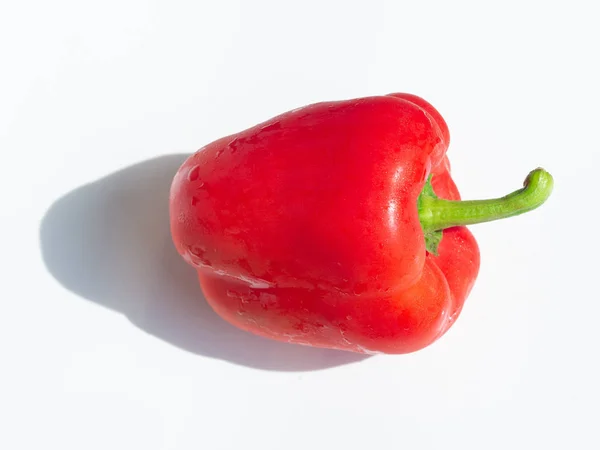 Primi Piani Verdure Fresche Peperoni Rossi Dolci Isolati Sfondo Bianco — Foto Stock