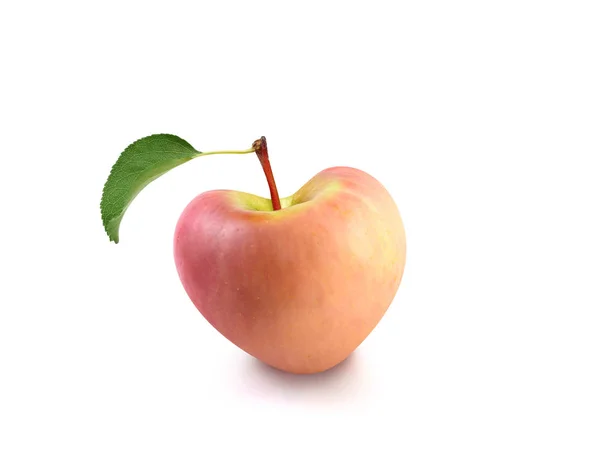 Kształt Serca Jabłko Białym Tle Owoce Pomóc Odżywiają Serce Symbol — Zdjęcie stockowe