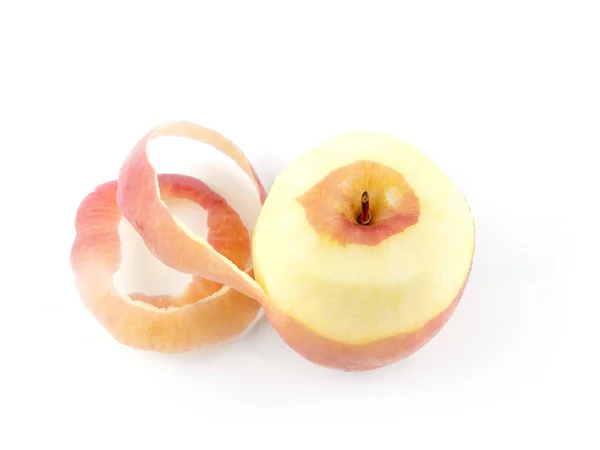 Jablko Oloupané Kůže Bílém Pozadí — Stock fotografie