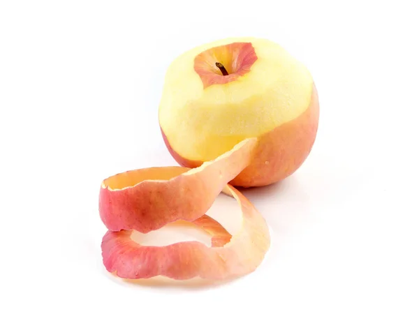 Jablko Oloupané Kůže Bílém Pozadí — Stock fotografie
