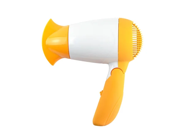 Beyaz Arka Plan Üzerinde Izole Sarı Saç Kurutma Makinesi — Stok fotoğraf