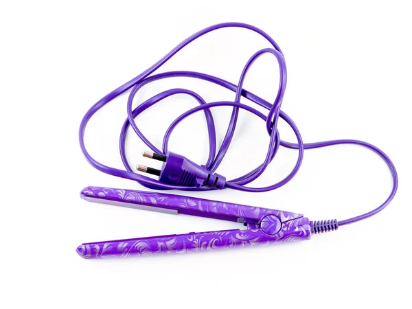 Purple Hair Stretcher Electric Curling Iron Ceramic Plates Isolated White — Stock Photo, Image