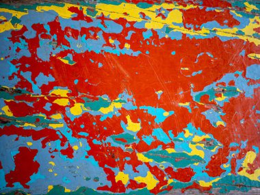 Renk çatlakları, kırmızı, sarı, yeşil, mavi. Soyut sanat arka planı. Eski