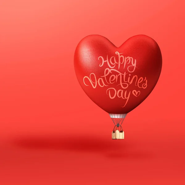 Happy San Valentino Giorno Lettering Cuore Rosso Mongolfiera Teddy Bear — Foto Stock