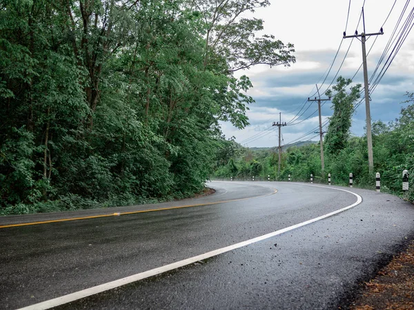 両側に木がある道路、木々のある夏の田舎道 — ストック写真