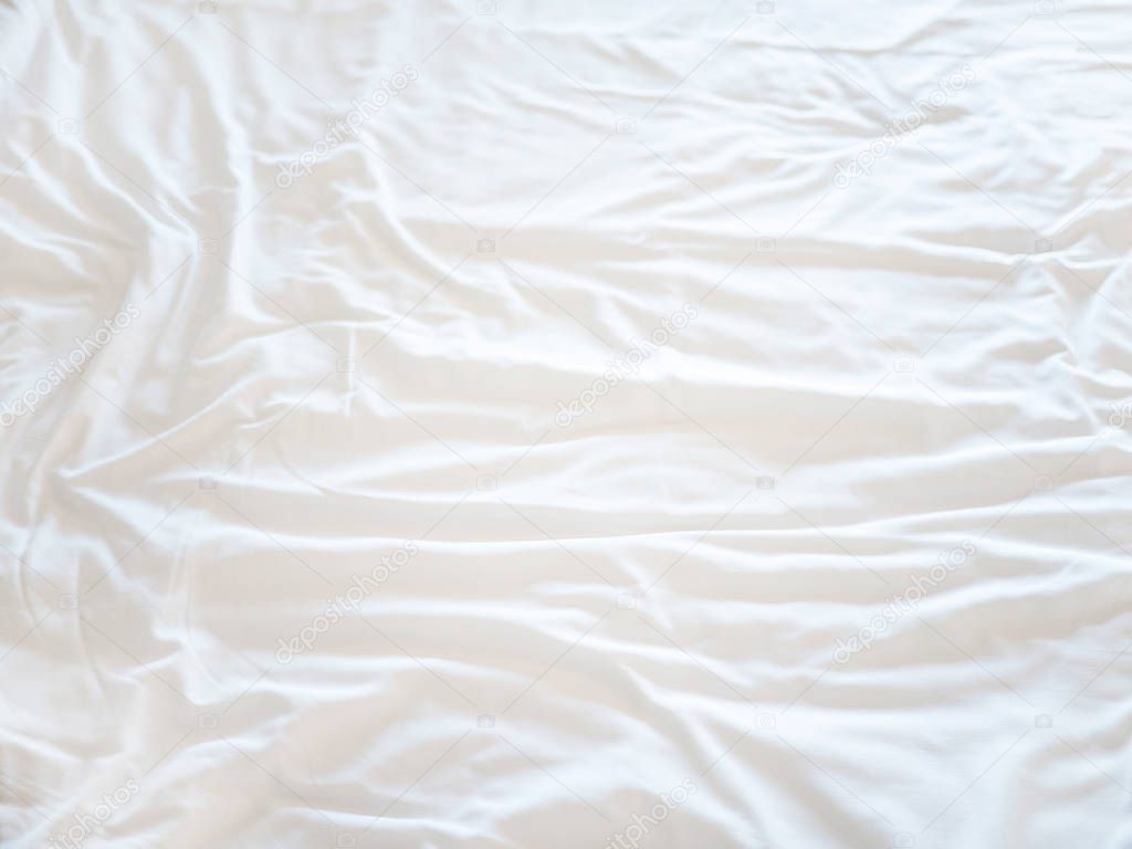 Top view of bedding sheets crease, White Wrinkled Fabric Texture