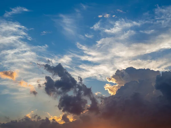 The sky at sunset, Sunny background, blue sky with white clouds,