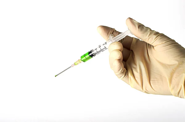 Ruka Držící Injekční Stříkačku Pro Antivirovou Vakcínu Lék Royalty Free Stock Obrázky
