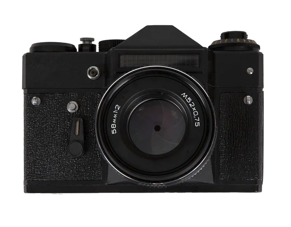 Vintage Câmera Fotos Retro Isolado Fundo Branco Close Vista Frontal — Fotografia de Stock