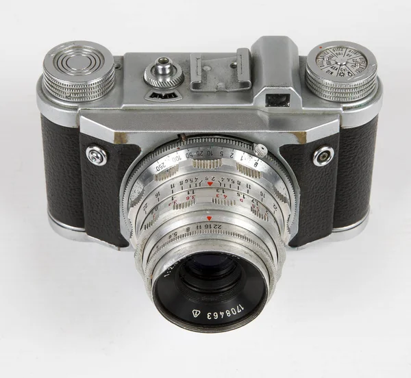 Vintage Retro Fotokamera Isoliert Auf Dem Weißen Hintergrund Nahaufnahme Frontansicht — Stockfoto