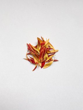 Beyaz arka planda solmuş çiçek yaprakları izole edilmiş.