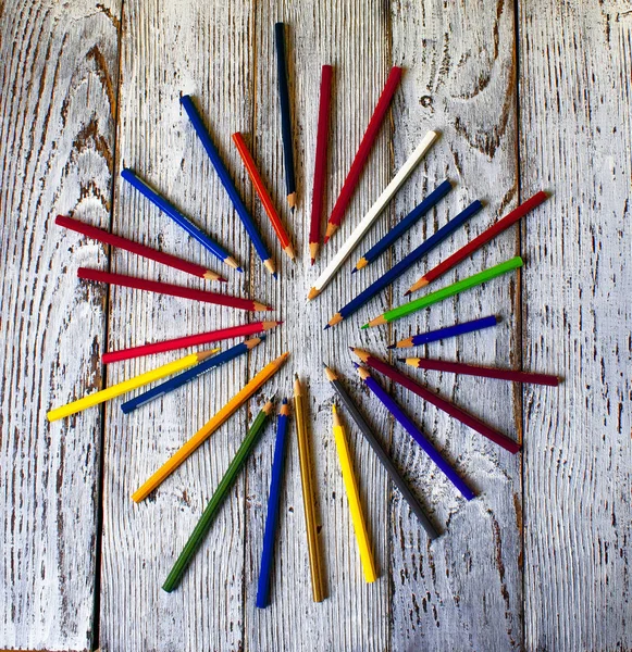 Colorful Pencils White Wooden Table — Stock Photo, Image