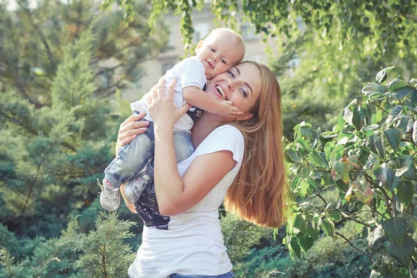 Happy Beautiful Mother Baby Daughter Son — Stock Photo, Image