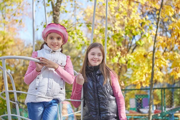 Girl Syndrome Little Girl Autumn Park Happy Cheerful — Stock Photo, Image