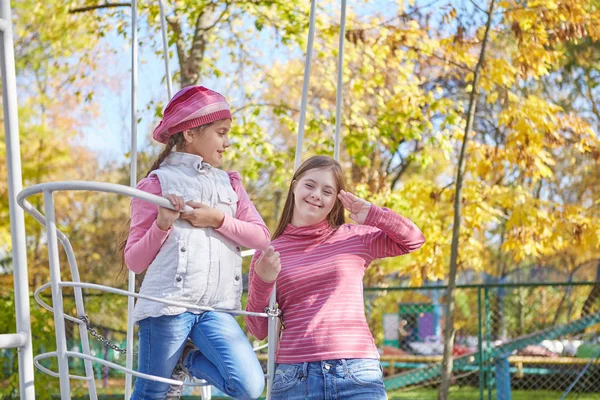 Girl Syndrome Little Girl Autumn Park Happy Cheerful — Stock Photo, Image