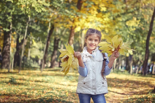 Schöne Glückliche Mädchen Herbst Park Glücklich Und Fröhlich — Stockfoto