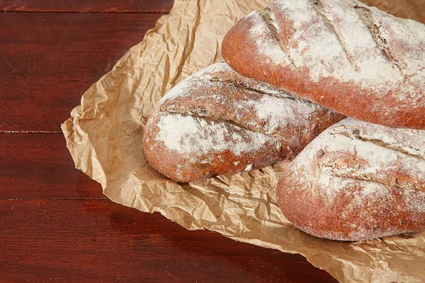 Bakery Gold Rustic Crusty Loaves Bread Dinner Table Background — Stock Photo, Image