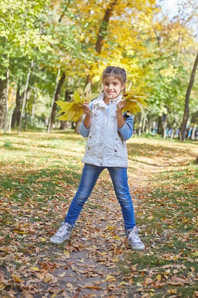 Krásná šťastná dívka v podzimním parku — Stock fotografie