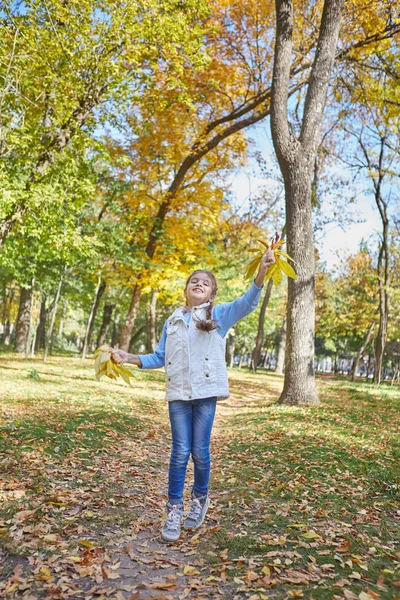 美丽的快乐的女孩在秋天公园 — 图库照片