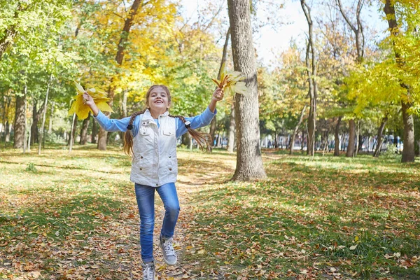 Krásná šťastná dívka v podzimním parku — Stock fotografie