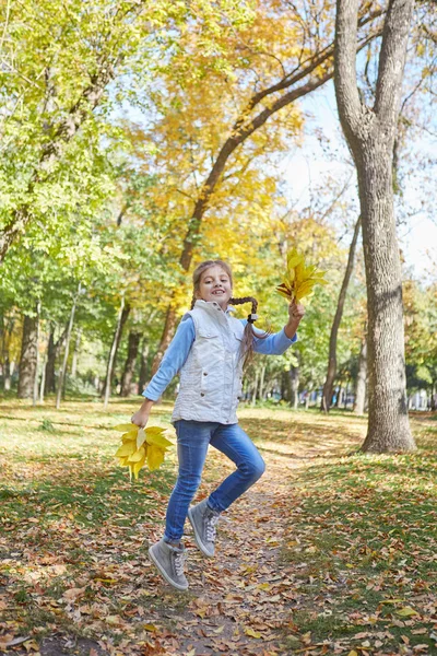 Hermosa chica feliz en el parque de otoño — Foto de Stock