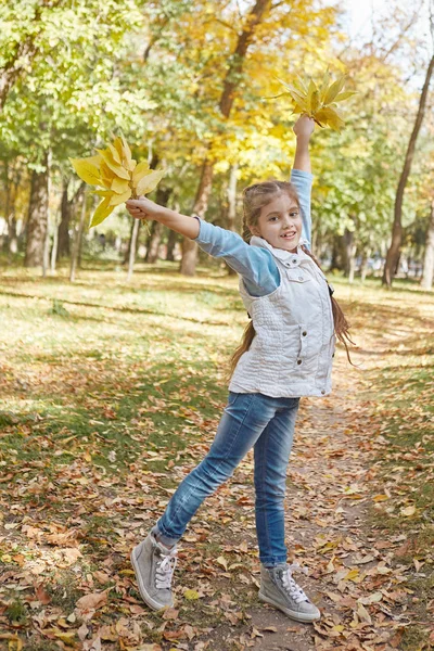 Menina feliz bonita no parque de outono — Fotografia de Stock