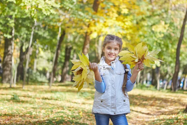 Menina feliz bonita no parque de outono — Fotografia de Stock