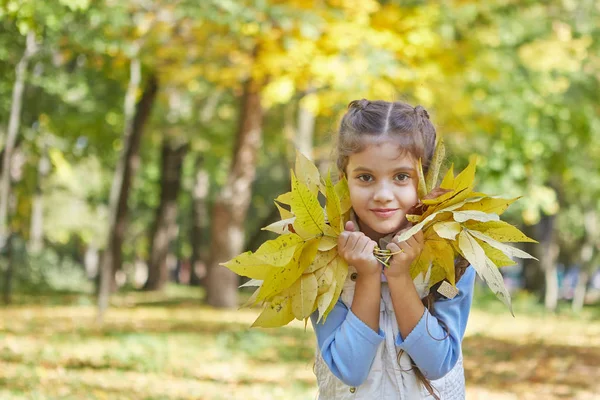 Hermosa chica feliz en el parque de otoño — Foto de Stock