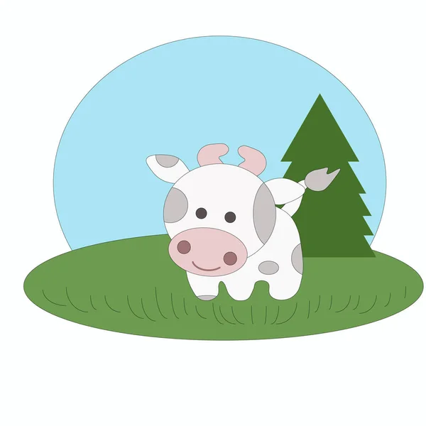 小公牛在草地上 矢量图解 卡通片2021年的符号 — 图库矢量图片
