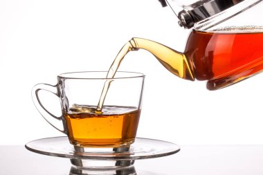 Çaydanlık ve fincan beyaz arkaplanda