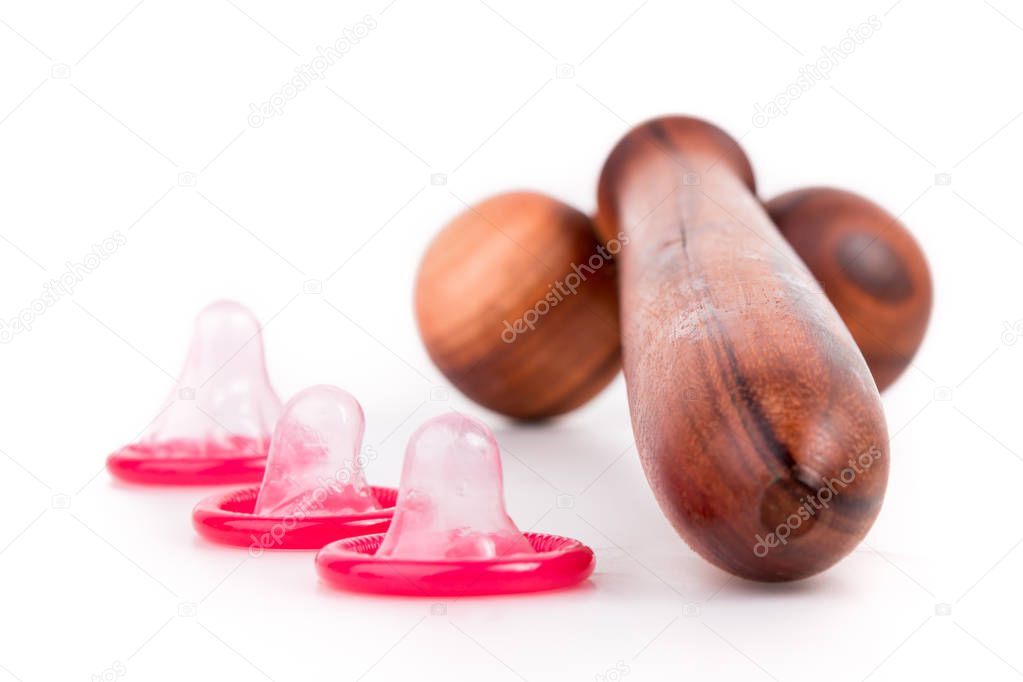 close up of a condom on white background