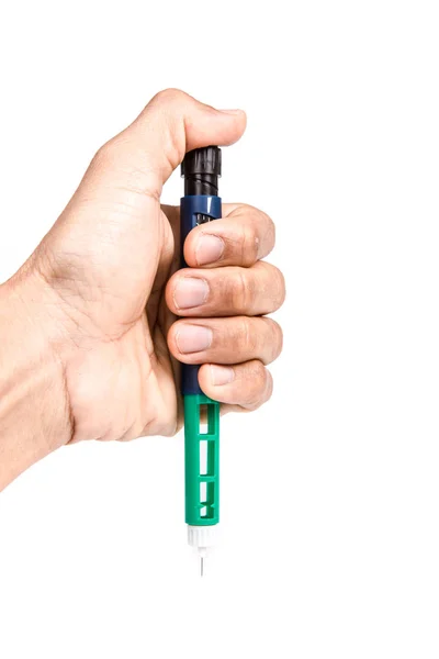 Cukrzyca pacjent używać insuliny Pen — Zdjęcie stockowe