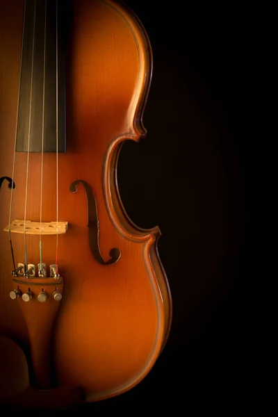 Primo piano di un violino isolato su fondo nero — Foto Stock