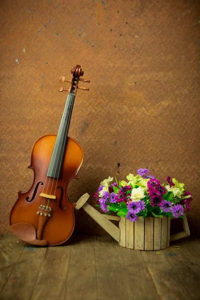 Vintage composition with violin and flower Stock Photo