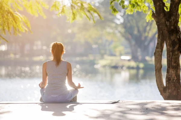 asyalı kadın uygulama Yoga - doğada dinlenmek
