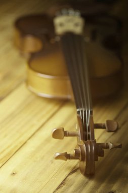 Keman ahşap arka plan üzerinde