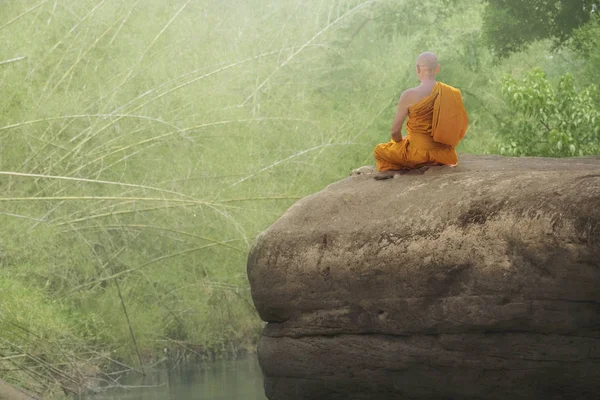 Βούδας μοναχός πρακτική διαλογισμό στο δάσος — Φωτογραφία Αρχείου