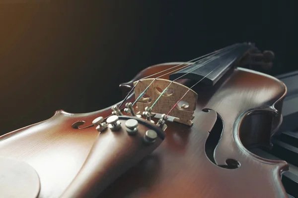 Primo piano violino su sfondo nero — Foto Stock