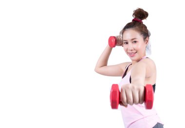 Beyaz arka planda aptalı tutan kadın