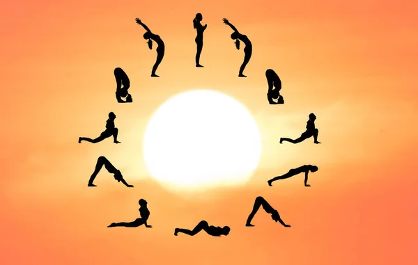 Sun Salutation Surya Namaskara Yoga Posture — Stock Photo, Image