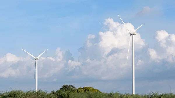 蓝天风力涡轮机发电厂 清洁能源概念 — 图库照片