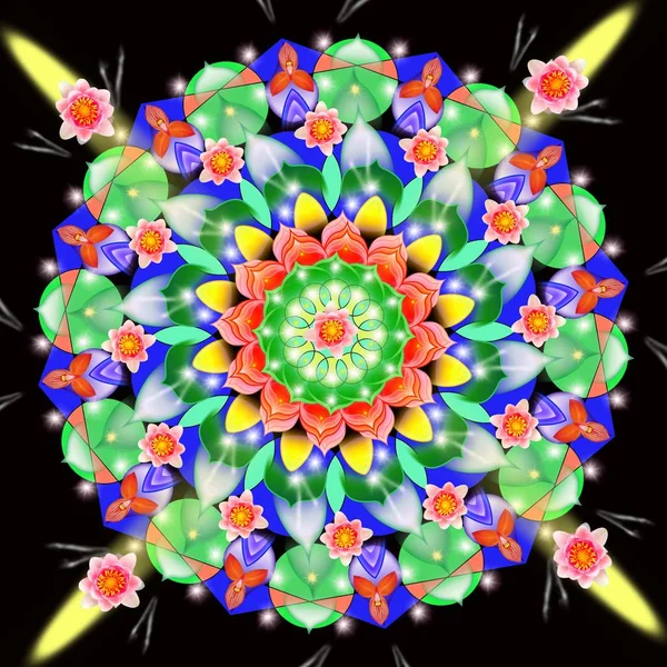 Bir çiçekli soyut dekoratif mandala